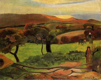 保羅 高更 Breton Landscape,  Fields by the Sea